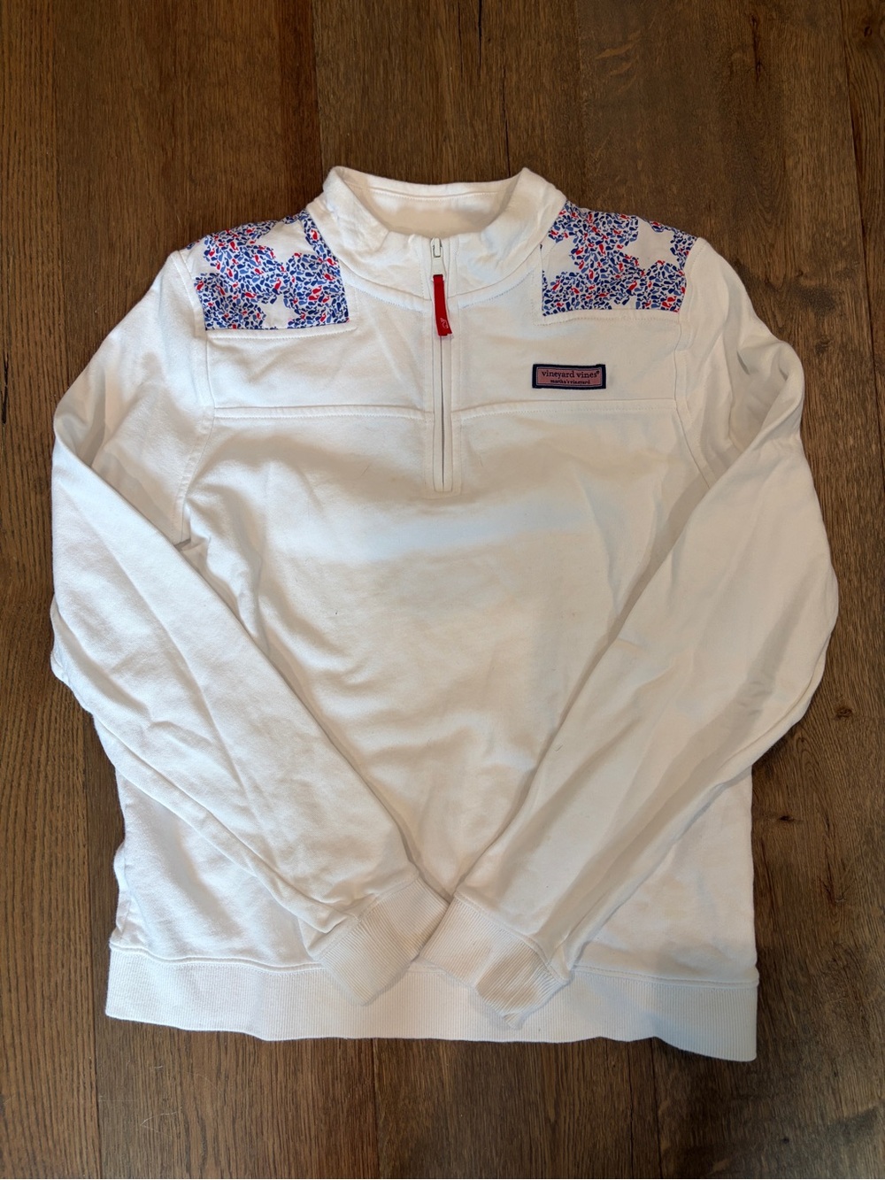 Vineyard Vines White Tee with Blue & Red Floral Trim
